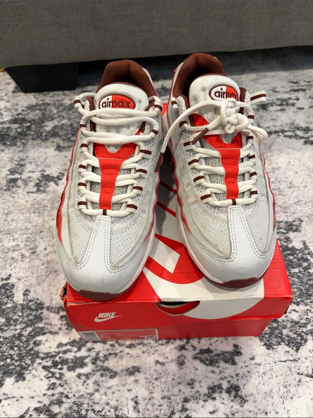Nike White and Red Youth Air Max 95 Sneakers
